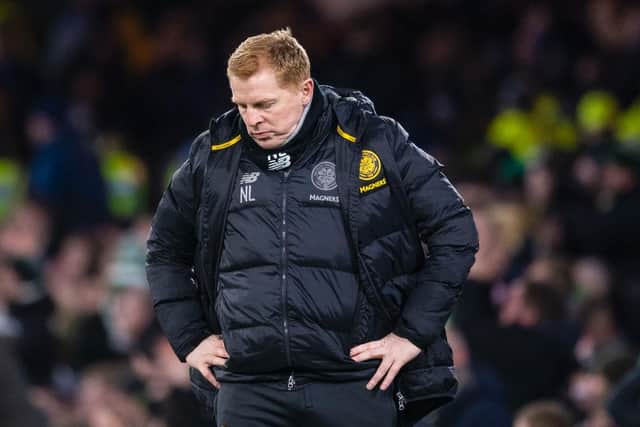 Celtic boss Neil Lennon cuts a dejected figure at full-time. Picture: SNS
