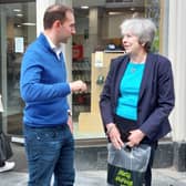 Luke Graham, Scottish Conservative candidate for Perth and Kinross-shire, and former prime minister Theresa May out campaigning in Perth.