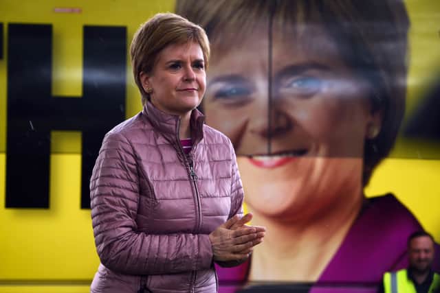 Nicola Sturgeon and the SNP’s campaign bus in 2021