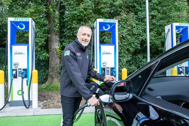 Rob Chadwick, bp EV operations lead, uses the new Harthill chargers 
