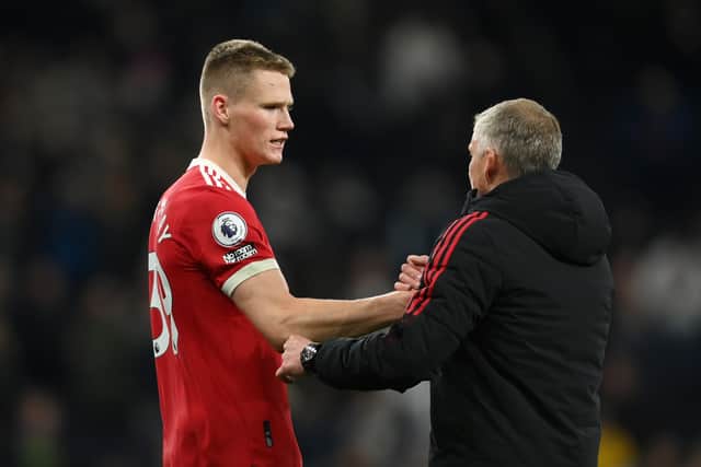 Scott McTominay embraces Ole Gunnar Solskjaer during the pair’s time at Manchester United (Photo by Mike Hewitt/Getty Images)