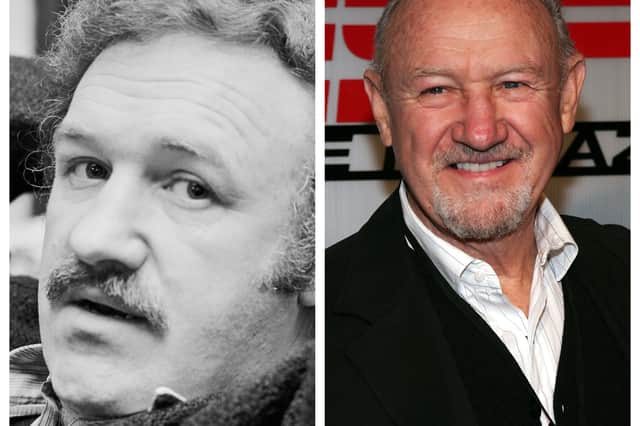 Gene Hackman posed in 1972 and then attending a magazine party in 2005.