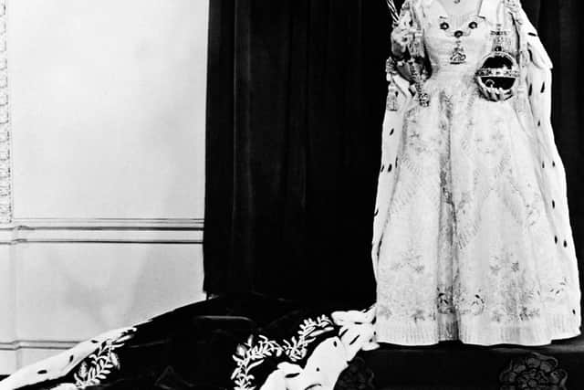 Portrait taken on June 2, 1953 shows Britain Queen Elizabeth II during her coronation, which was the first to be televised.   AFP PHOTO (Photo by STRINGER / AFP) (Photo by STRINGER/AFP via Getty Images)