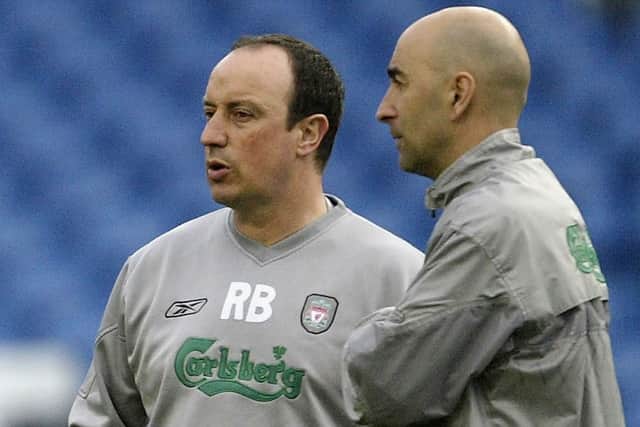 Pako Ayestaran alongside Rafa Benitez during their Liverpool days. Picture: Dean Mouhtaropoulos/Getty Images