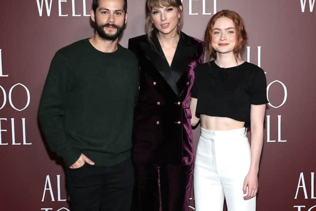 Taylor Swift with All Too Well: The Short Film stars Dylan O'Brien and Sadie Sink. Image: Dimitrios Kambouris/Getty Images