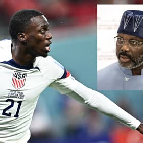 USA player, Timothy Weah and inset, former AC Milan and Chelsea striker and President of Liberia, George Weah. (Photos: Getty Images)