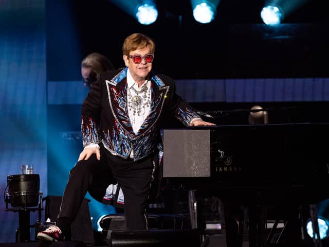 Sir Elton John performs onstage during the Farewell Yellow Brick Road tour at Dodger Stadium on November 17, 2022 in Los Angeles, California. (Photo by Scott Dudelson/Getty Images)