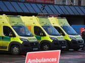 Ambulances parked outside Manchester Royal Infirmary on December 21, 2022.