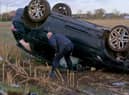 The car which was stolen and crashed after being driven at 120mp (Photo: SWNS)