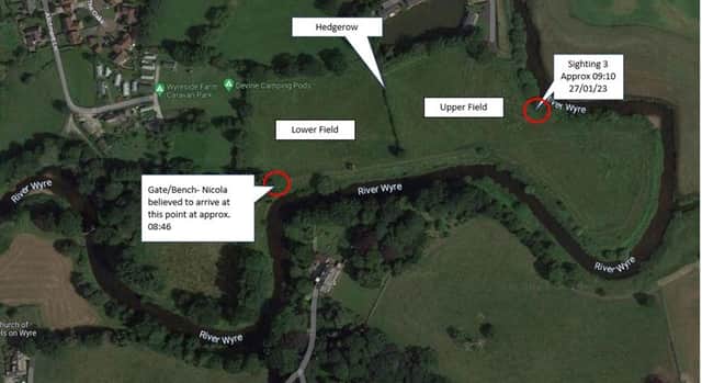 Map of Nicola Bulley’s whereabouts the day she went missing.