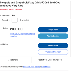  A fan is selling a 500ml bottle of Lilt drink for £100 which they brand as “very rare”. 
