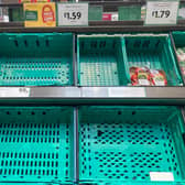 Empty tomato shelves at Morrisons in Birmingham.20/02/2023   See SWNS story SWBNtomatoes - Suppliers are blaming poor weather conditions in Spain for empty shevles which seem to be prevalent across the country.