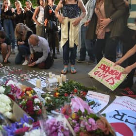 A vigil held in Manchester city centre following the bombing at Manchester Arena. Photo: AFP via Getty Images