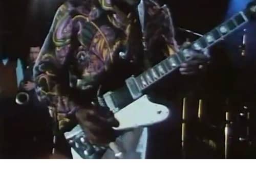 The guitar which is up for auction being used by Chuck Berry (Photo: Gardiner Houlgate)