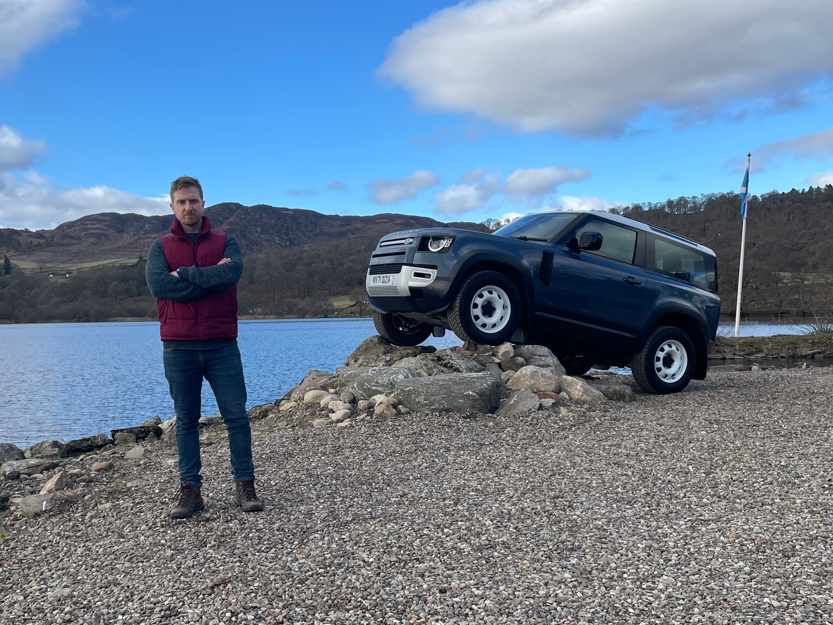 Driving the Land Rover Defender off-road in the Perthshire Highlands at ...