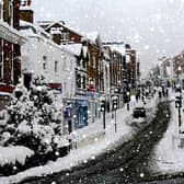 Guildford, Surrey, England. High street in the snow.