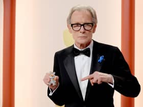 Bill Nighy and his rabbit companion at the 2023 Academy Awards.