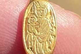 The 15th Century gold ring Matthew Hepworth found buried in a farmer’s field. 