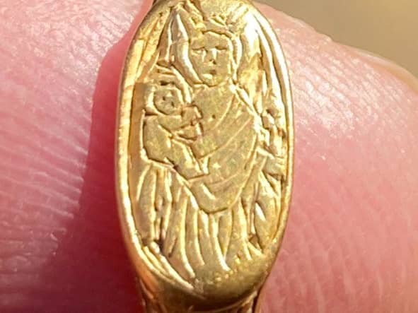 The 15th Century gold ring Matthew Hepworth found buried in a farmer’s field. 