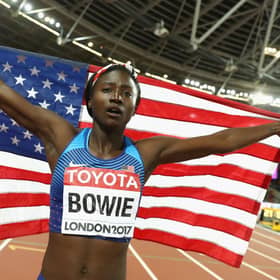 Tori Bowie as World Champion in 100m at 2017 World Athletics Championship