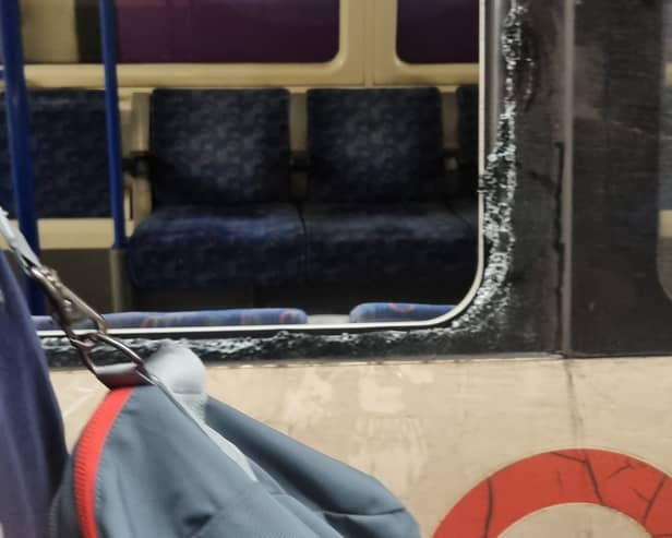 A fire broke out on the London underground this afternoon, forcing passengers to smash the windows to escape.  Picture by Kyra Chan @kyra_kaixin on Twitter