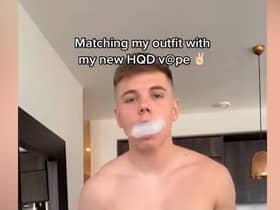 In the video, posted on June 23 last year, the Channel 4 star walking towards the camera holding up a HQD WAVE disposable e-cigarette in its packaging.