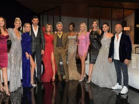 The cast of Selling Sunset at the season five reunion show alongside moderator Tan France