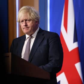 Prime Minister Boris Johnson speaks during a press conference after cases of the new Covid-19 variant were confirmed in the United Kingdom on November 27, 2021 in London, England. UK authorities confirmed today that two cases of the new Omicron Covid-19 variant, which had prompted a flurry of travel bans affecting several countries in Southern Africa, were found in the UK. (Photo by Hollie Adams/Getty Images)