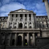 A view of the facade of the Bank of England in central London on November 5, 2020. - The Bank of England on November 5, 2020 unveiled an extra £150 billion in cash stimulus and forecast a deeper coronavirus-induced recession for the UK as England begins a second lockdown. (Photo by Ben STANSALL / AFP) (Photo by BEN STANSALL/AFP via Getty Images)