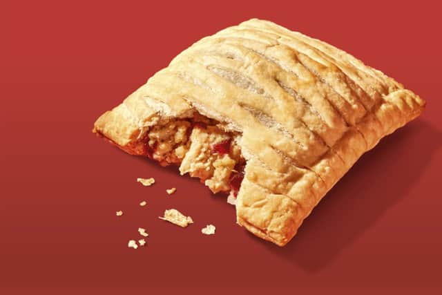 The vegan version is filled with Quorn™ mycoprotein pieces, sage and onion stuffing and a vegan bacon crumb (Photo: Greggs)