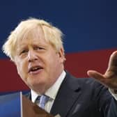 Boris Johnson delivers his leader's keynote speech during the Conservative Party conference at Manchester Central Convention Complex (Photo by Ian Forsyth/Getty Images)
