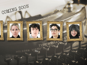 Julian Clary, Lucy Beaumont, Sam Campbell, Sue Perkins, and Susan Wokoma, pictured in golden frames ahead of appearing in Taskmaster (Credit: Channel 4/Avalon)