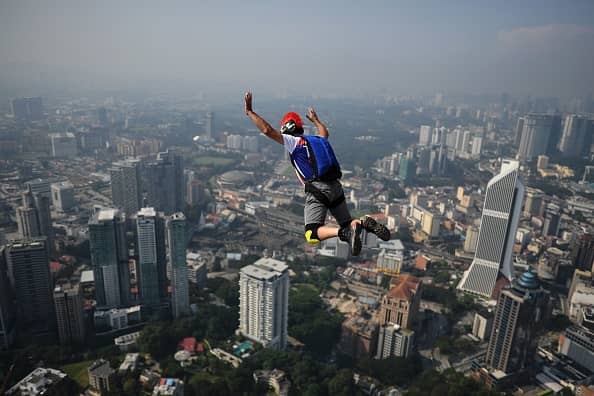 Mark Andrews had taken part in a base jumping event in Kuala Lumpur, Malaysia (Photo credit should read MANAN VATSYAYANA/AFP via Getty Images)