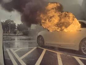 Watch the terrifying moment childen were left in a car that caught fire