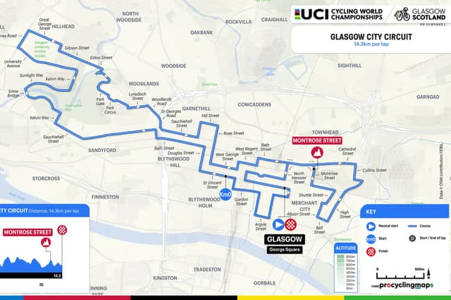 The UCI Cycling World Championships 2023 Glasgow city circuit. 