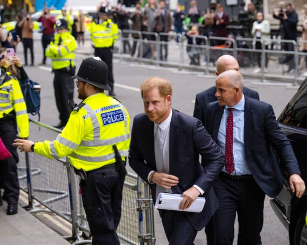 Prince Harry, Duke of Sussex, arrives to give evidence at the Mirror Group Phone hacking trial at the Rolls Building at High Court on June 7, 2023 in London, England. (Credit - Getty 