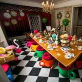 Inside one of UK’s oldest homes transformed into Alice in Wonderland rental with teacup stools & teapot taps