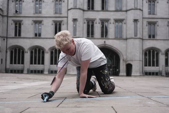 KMG preparing ahead of Nuart's Chalk Don't Chalk event. Image: Conor Gault