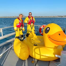 RNLI coastguards with their new apprentice ‘Quackers'
