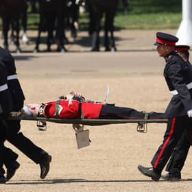 Three soldiers fainted during the Colonel’s Review at Horse Guards Parade in London today