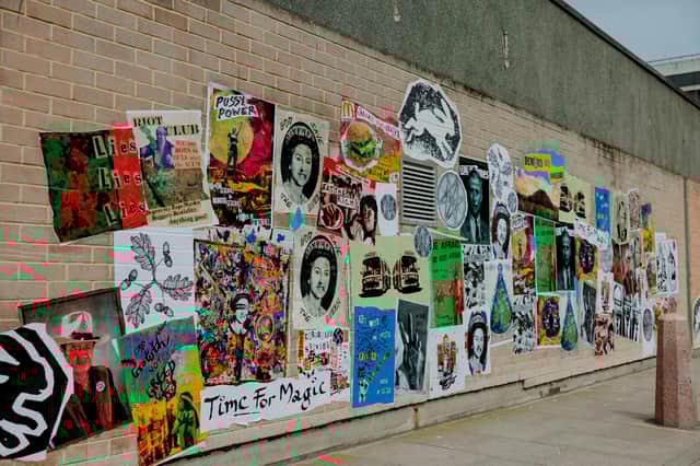 Jamie Reid created Nuart Aberdeen mural on Loch Street, just across the road from the Bon Accord Centre.
