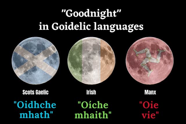 Manx, Irish and Scottish Gaelic all belong to the Goidelic branch of the Celtic languages. By way of shared heritage, while they have evolved into their own distinctive tongues there are noticeable similarities between them.