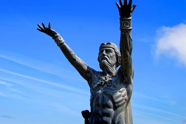A statue of the Celtic mythological figure Manannán Mac Lir. He is described as the “Son of the Sea” and said to be the god from whom the Isle of Man acquired its name.
