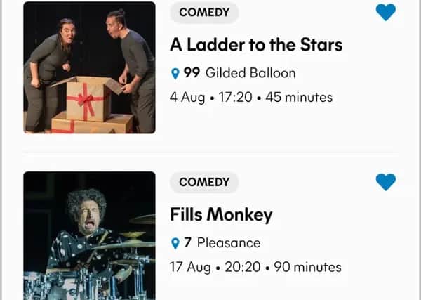 The Favourites section allows users to shortlist shows they'd like to see. Image: Edinburgh Festival Fringe/Equ/Apple App Store