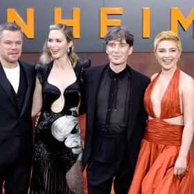 Matt Damon, Emily Blunt, Cillian Murphy and Florence Pugh attend the "Oppenheimer" UK Premiere at the Odeon Luxe Leicester Square on July 13, 2023 in London, England. (Photo by John Phillips/Getty Images)