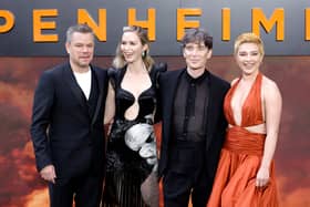 Matt Damon, Emily Blunt, Cillian Murphy and Florence Pugh attend the "Oppenheimer" UK Premiere at the Odeon Luxe Leicester Square on July 13, 2023 in London, England. (Photo by John Phillips/Getty Images)