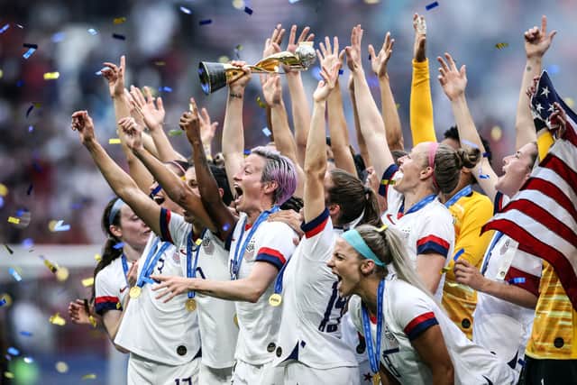 USA celebrate their 2019 World Cup title ahead.