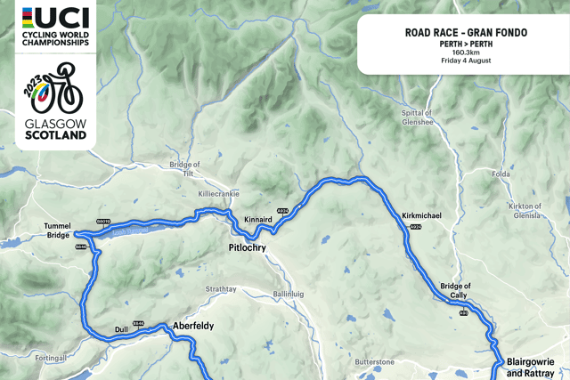 The UCI Cycling World Championships Gran Fondo route will end at Scone Palace.  