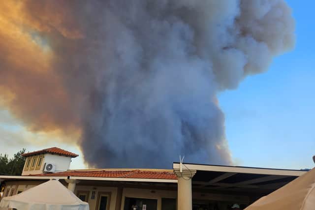 Wildfire smoke seen from Rhodes hotel, Greece.