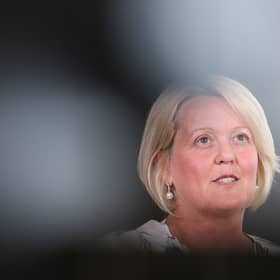 NatWest boss Dame Alison Rose has stepped down as chief executive immediately over Nigel Farage’s ‘inaccurate’ bank account leak. (Hollie Adams/Bloomberg via Getty Images)